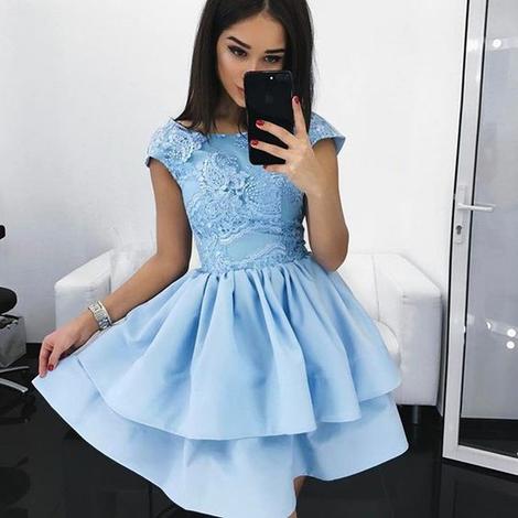 A-Line Bateau Cap Sleeves Light Sky Blue Satin Homecoming Dress with L classygown A-Line Bateau Cap Sleeves Light Sky Blue Satin Homecoming Dress with L classygown
