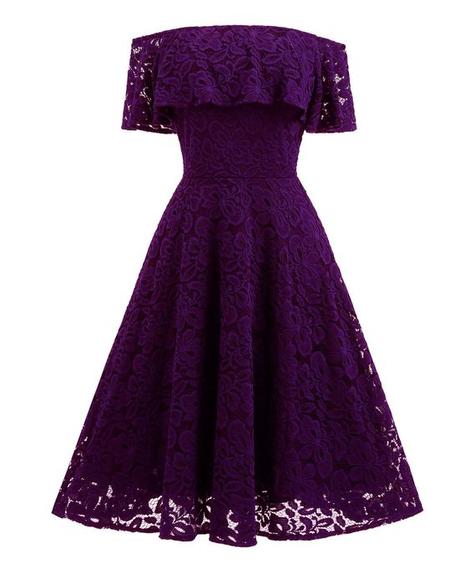 Women's Purple Off Shoulder Lace Swing Dress, Short Homecoming Dress cg22948