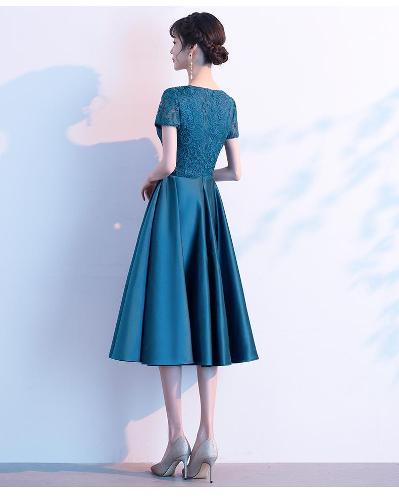 Teal Green Round Neckline Satin With Lace Wedding Party Dresses, Short homecoming Dresses cg22964