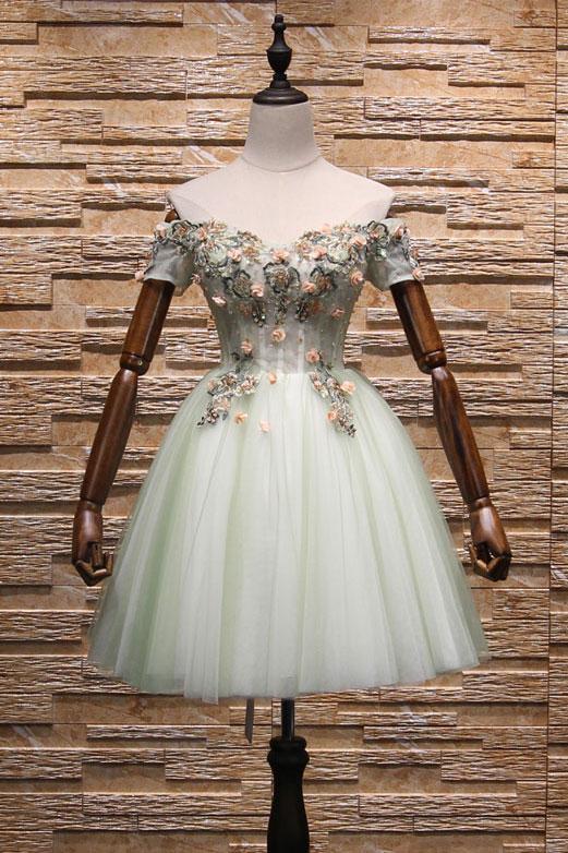 Light Mint Green Knee Length Floral Lace Sweetheart Party Dress, Tulle classygown Light Mint Green Knee Length Floral Lace Sweetheart Party Dress, Tulle classygown
