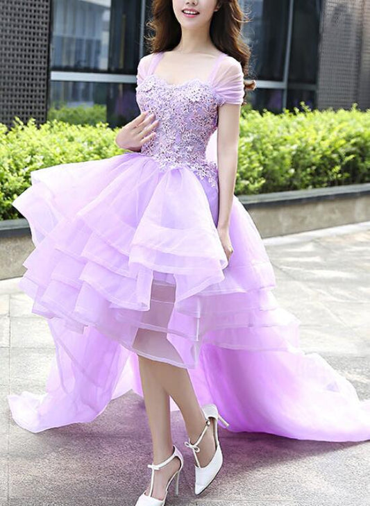 Lavendel Organza High Low Hübsches Sweetheart Abendkleid, Organza Abendkleid, Ballkleider cg2298