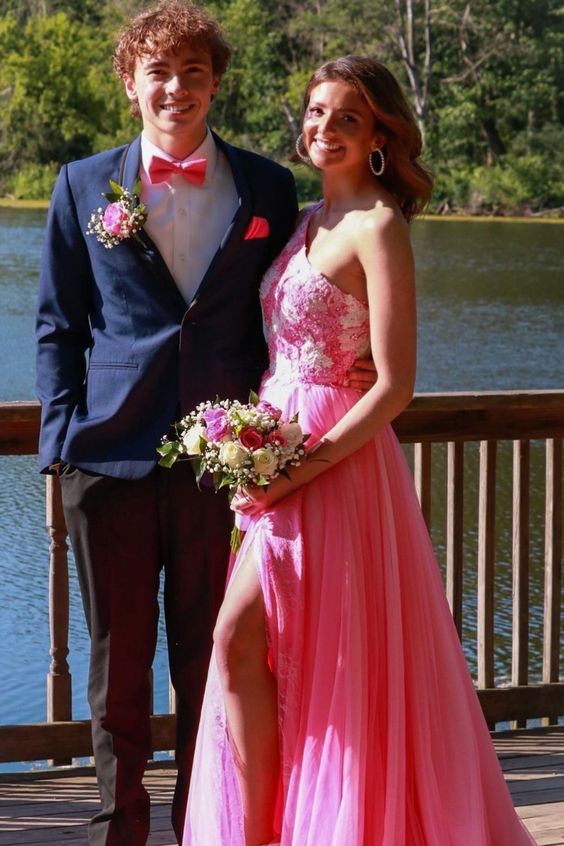 princess one shoulder hot pink long prom dress with side slit cg23026 classygown princess one shoulder hot pink long prom dress with side slit cg23026 classygown