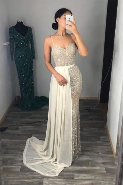 Sweetheart Fitted Spaghetti Straps Prom Dresses with Detachable Train cg23048