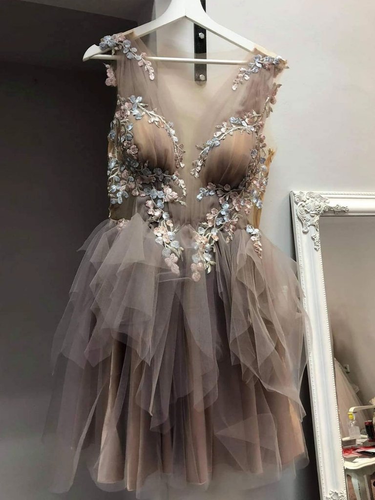 BROWN ROUND NECK TULLE LACE SHORT DRESS, LACE HOMECOMING DRESS cg23069 BROWN ROUND NECK TULLE LACE SHORT DRESS, LACE HOMECOMING DRESS cg23069