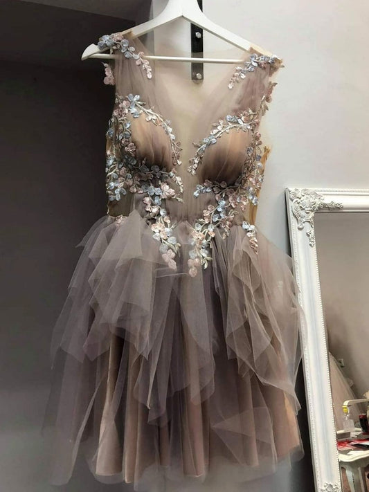 Braunes Rundhals-Kurzkleid aus Tüllspitze, Heimkehrkleid aus Spitze cg23069