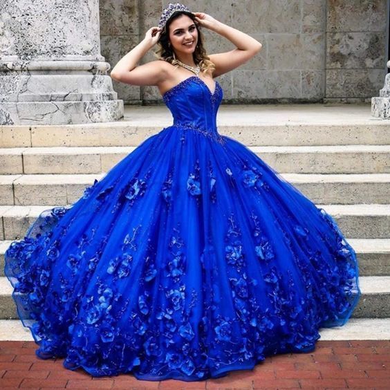 Royal Blue Quinceaera Flowers Corset Top Ball Gown prom dress cg23074 Royal Blue Quinceaera Flowers Corset Top Ball Gown prom dress cg23074