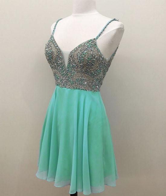 Green V Neck Sequin Beads Short Homecoming Dress cg23089