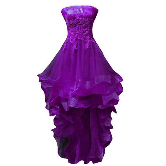 Lila Tüll mit Spitze High Low Partykleid Abendkleid, Lila Homecoming Kleider cg23135
