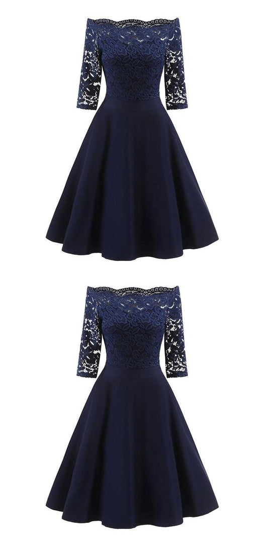 Perfektes marineblaues Homecoming-Kleid, schulterfreies Homecoming-Kleid cg23148