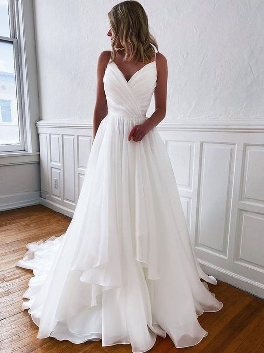 A-Linie V-Ausschnitt Weiße Brautkleider, V-Ausschnitt Weiße Ballkleider cg23187