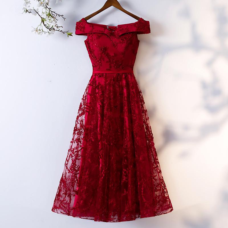 Dark Red Lace Off Shoulder Short Party Dress Formal Dress, Wine Red Homecoming Dresses cg23215