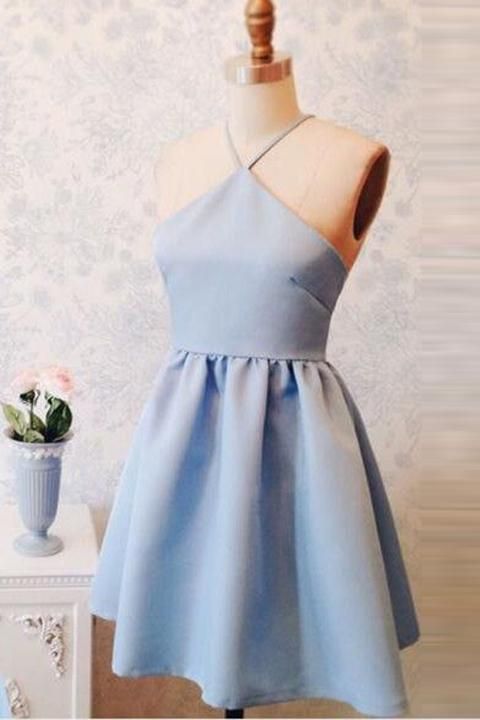 Hellblaues, rückenfreies, kurzes, günstiges Homecoming-Kleid, Partykleid cg23225