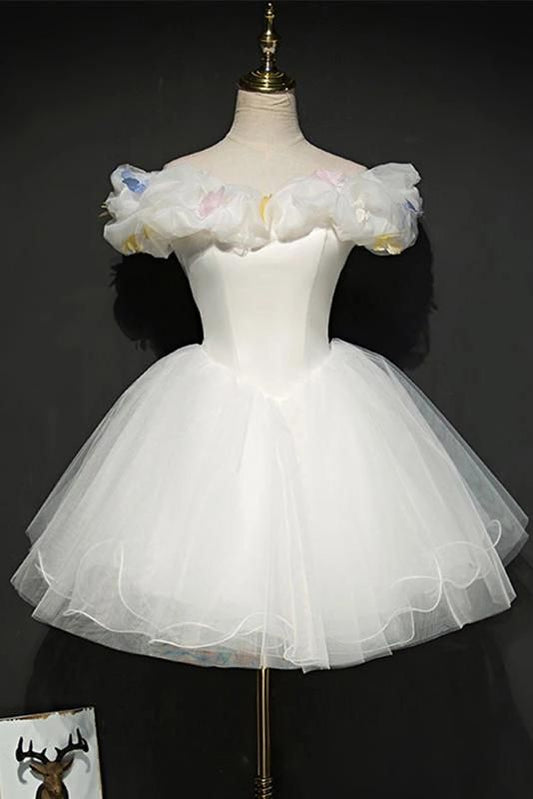 Elfenbeinfarbenes, schulterfreies Prinzessinnen-Heimkehrkleid aus Tüll, Mini-Puffy-Kleid für den Sweet 16-Jahrgang, cg23269
