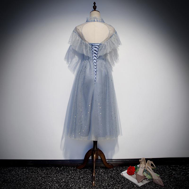 Light Blue Shiny Tulle High Neckline Homecoming Dress Party Dress cg23333