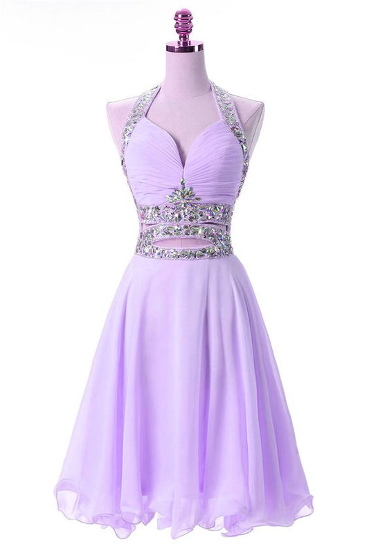 Schöne knielange Partykleider aus lavendelfarbenem Chiffon, süßes Abendkleid für Teenager, Homecoming-Kleider cg23338