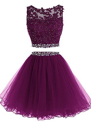 Elegantes zweiteiliges Homecoming-Kleid, kurzes lila Tüll-Homecoming-Kleid cg234