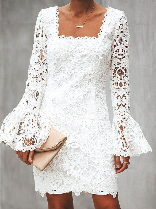 Langärmliges, knielanges, süßes Homecoming-Kleid aus Spitze cg23428
