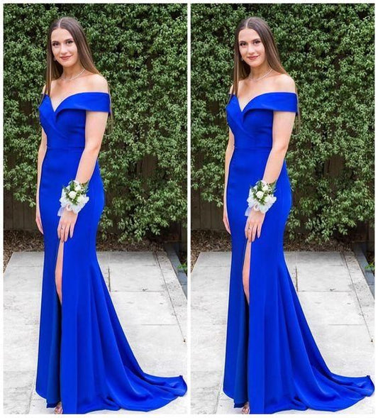 Klassisches schulterfreies Meerjungfrau-Ballkleid in Königsblau, langes Ballkleid, cg23441
