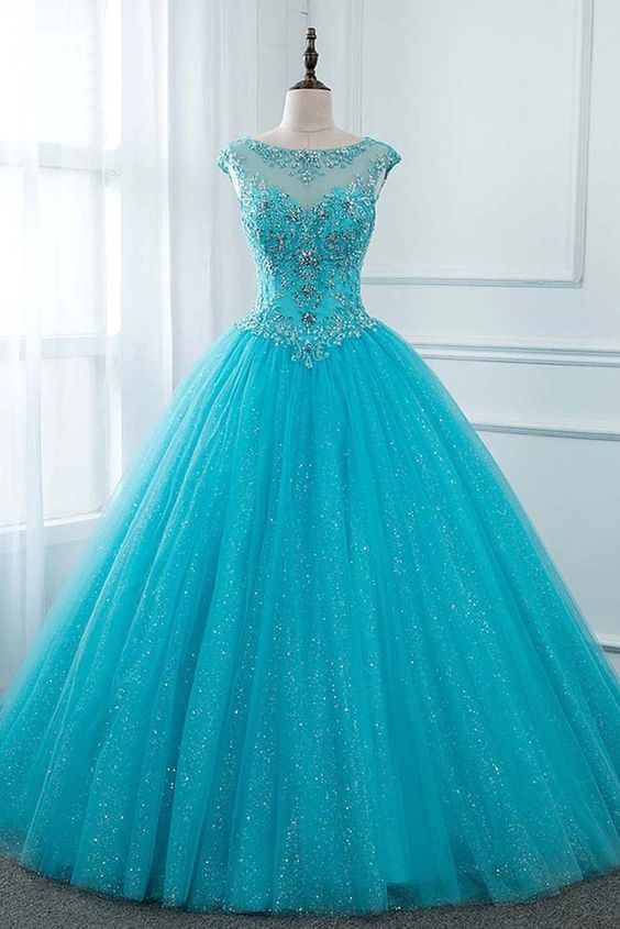 Elegantes langes Ballkleid Quinceanera-Kleid mit Perlenbesatz und Korsett, Abendkleid cg23446