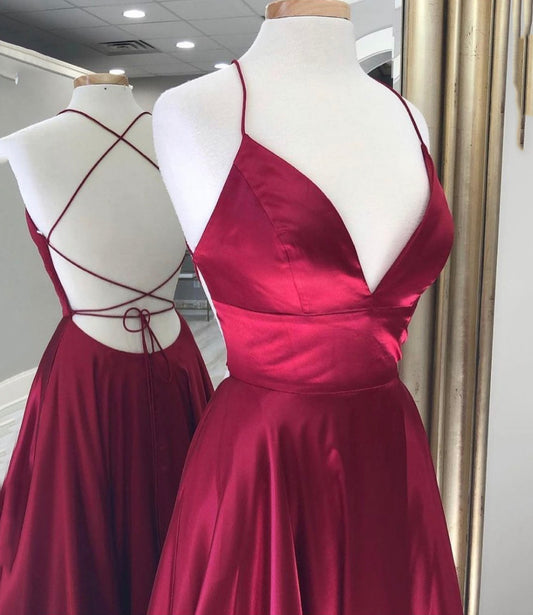 BURGUNDERROT SATIN LANGES A-LINIEN-BALLKLEID ABENDKLEID cg23453