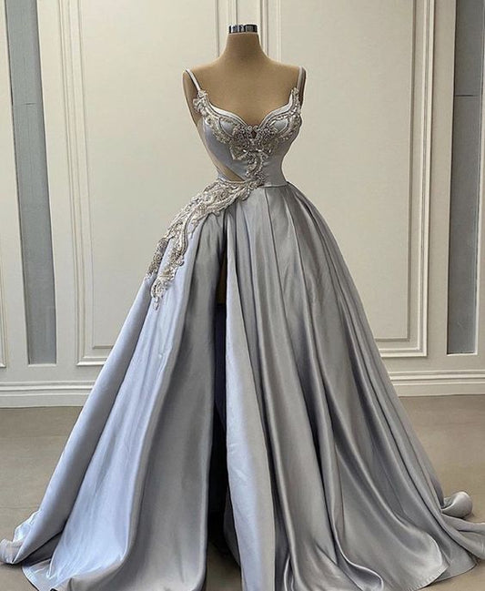 A-Linie graues langes Ballkleid Abendkleid Ballkleid cg23468
