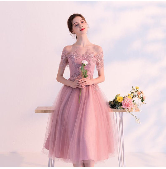 Rosa Kurz Tüll Mit Spitze Off Schulter Hochzeit Party Kleider Homecoming Kleid cg23503