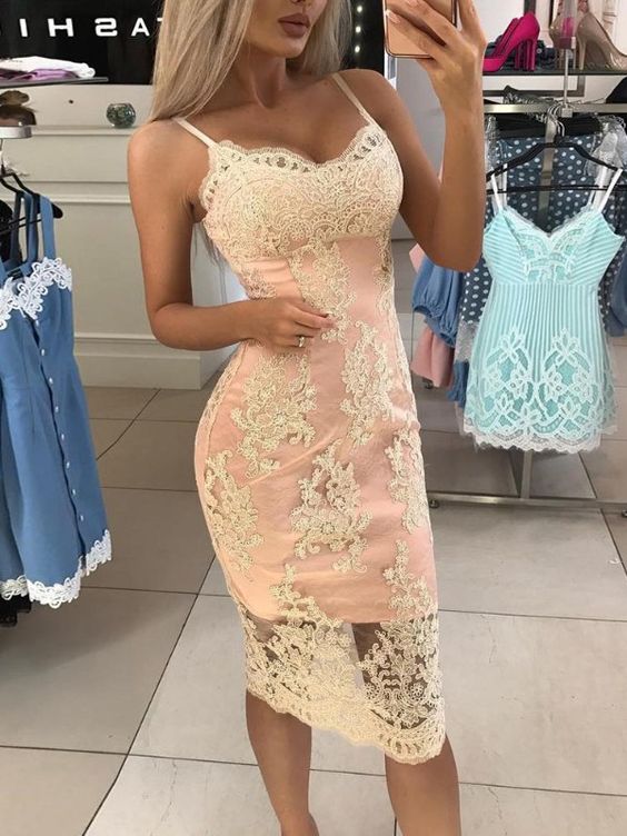 Spaghetti Strap Crochet Lace Overlay Bodycon Dress Homecoming Dresses cg23578 Spaghetti Strap Crochet Lace Overlay Bodycon Dress Homecoming Dresses cg23578