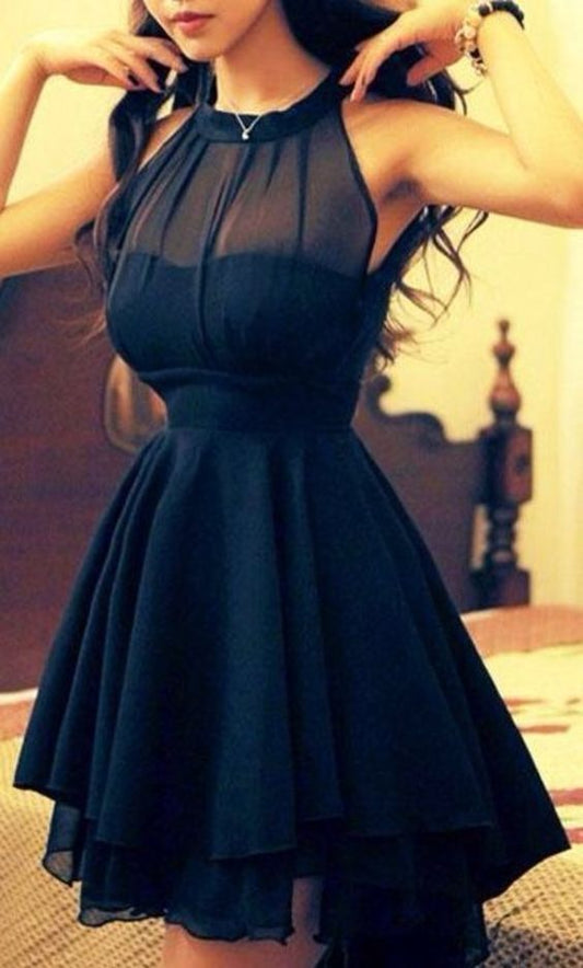 Neckholder-ärmelloses Kleid mit kurzen Ärmeln und hohem Schlitz, kurzes Homecoming-Kleid cg236