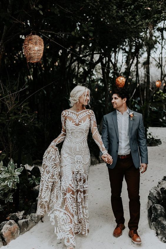 Sexy Mermaid Prom Dresses Boho Lace Long Sleeves Spring Wedding Dresses cg23630 Sexy Mermaid Prom Dresses Boho Lace Long Sleeves Spring Wedding Dresses cg23630