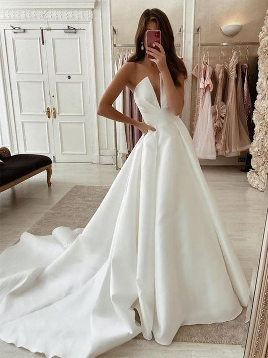 A-Linie Schlicht Satin Einzigartige Prinzessin Brautkleider Ballkleider cg23624
