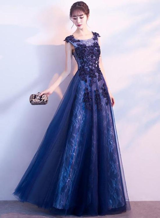 Wunderschönes langes A-Linien-Partykleid aus Tüll mit Spitzenapplikationen, lange Abendkleider, formelle Kleider, Ballkleider cg23653