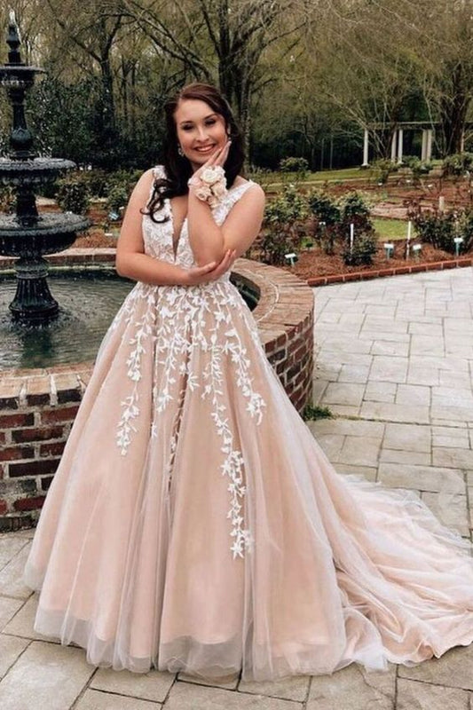 Prinzessin Elfenbein Spitze Applikationen Lange Ballkleid mit Perlen Band cg23711