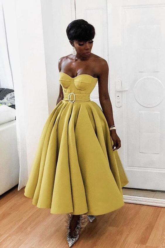 Yellow A line short prom dress yellow evening dress cg23718