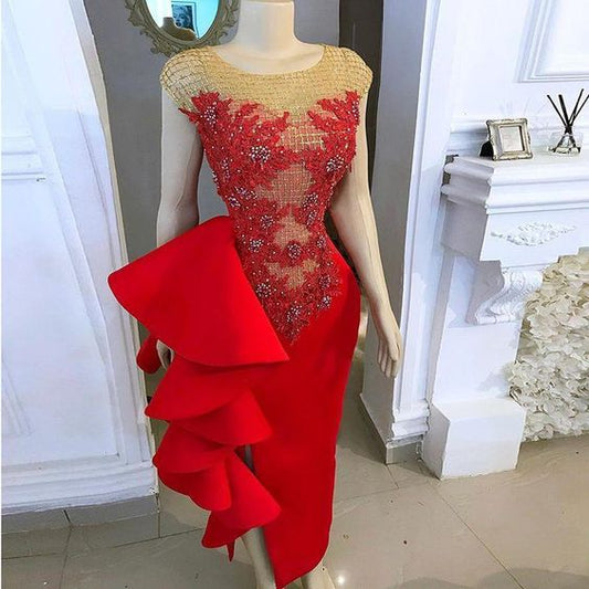 Rote Abendkleider Lange Spitze Applique Meerjungfrau Modest Perlen Elegante Sexy ballkleid abendkleid cg23719