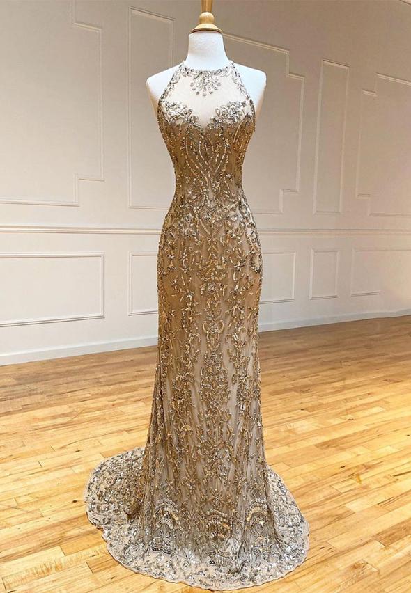Gold sequins mermaid long prom dress cg23756