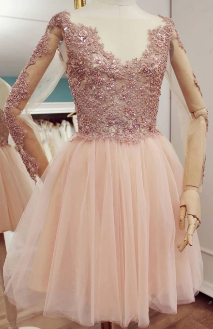 Kurzes Heimkehrkleid aus rosa Tüllspitze, rosa Brautjungfernkleid cg2389