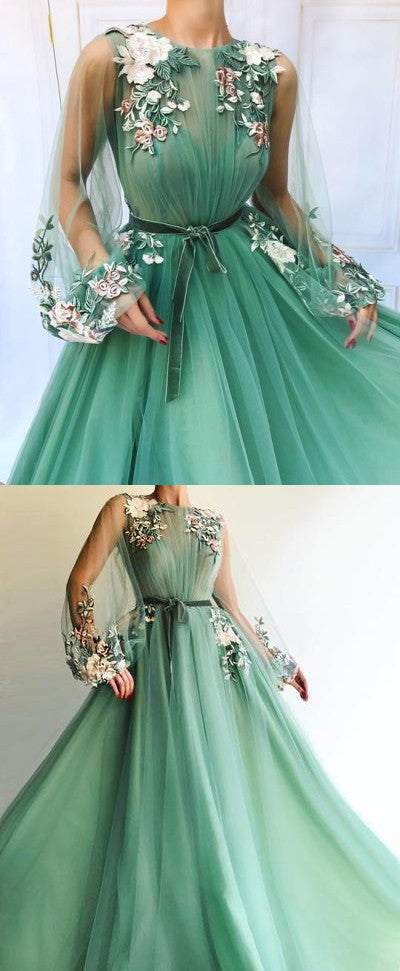 Sexy Langarm Tüll A-Linie Ballkleider Schatz Applique Abendkleid billig heißes Kleid cg23921