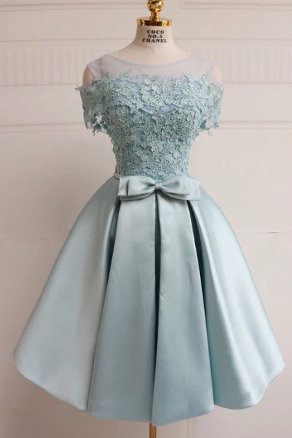 Kurzes Heimkehrkleid aus blauer Spitze, Brautjungfernkleid aus blauer Spitze cg2396
