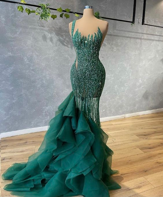 Grünes langes Ballkleid, sexy Abendkleid, cg24199