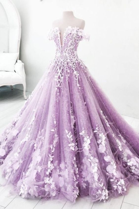 Beautiful Off-the-shoulder Lace Long Prom Dress Gorgeous Floral Evening Gowns cg24284