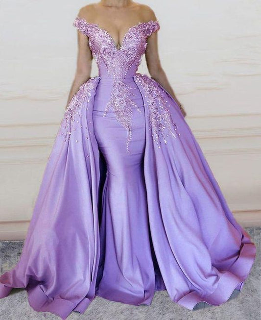 Meerjungfrau-Ballkleid, lang, V-Ausschnitt, mit Perlen besetzt, cg24299