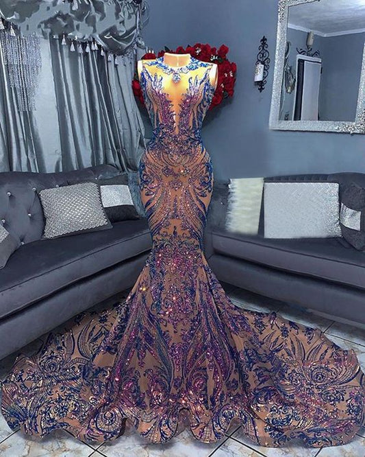 Sexy Meerjungfrau Stil Pailletten Afrikanische Frauen Schwarze Mädchen Gala Promi Prom Party Nacht Kleider cg24450
