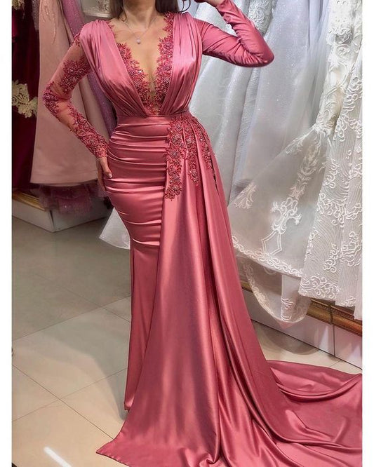 2021 Plus Size Arabisch Aso Ebi Spitze Perlen Meerjungfrau Ballkleider Sheer Neck Lange Ärmel Abend Formale Party Zweite Empfangskleider Kleid cg24468