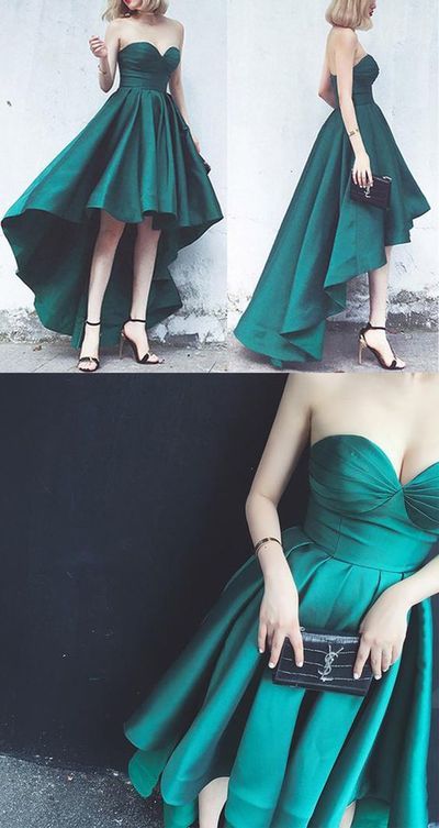 Elegantes trägerloses High Low Homecoming-Kleid Grün Formales Abendkleid cg246