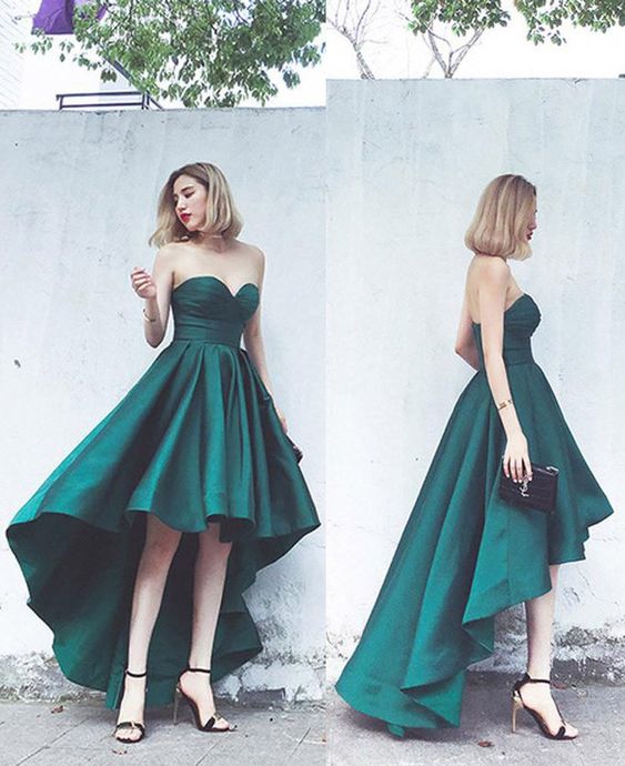 Elegantes trägerloses High Low Homecoming-Kleid Grün Formales Abendkleid cg246