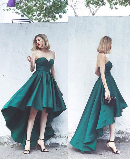 Elegantes trägerloses High Low Homecoming-Kleid Grün Formales Abendkleid cg246
