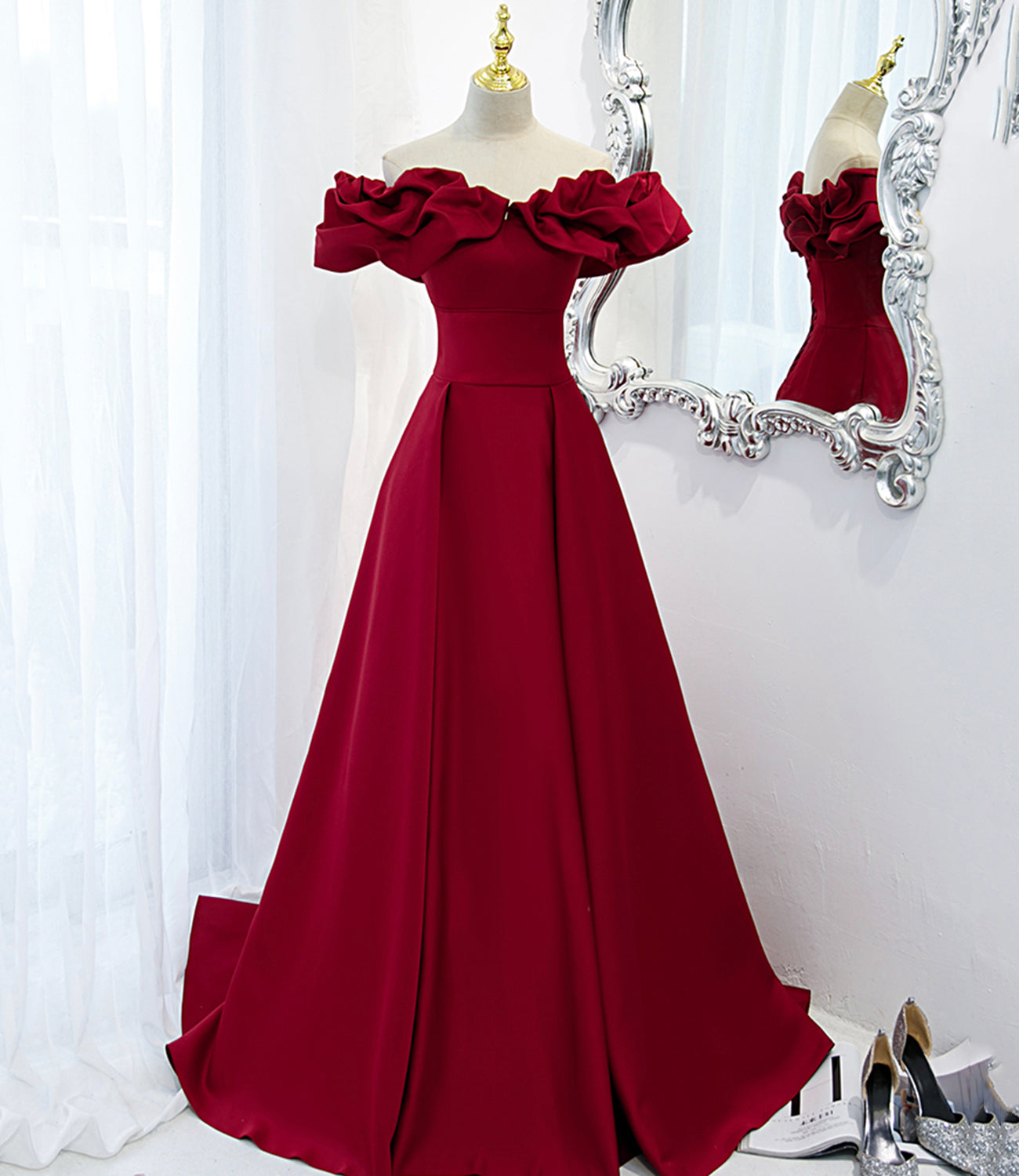BURGUNDY OFF SHOULDER LONG A LINE PROM DRESS EVENING DRESS cg24687 classygown BURGUNDY OFF SHOULDER LONG A LINE PROM DRESS EVENING DRESS cg24687 classygown