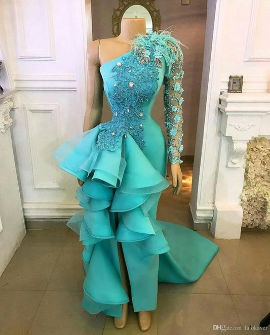 Grünes langes Meerjungfrau-Abschlussballkleid Abendkleider cg24771