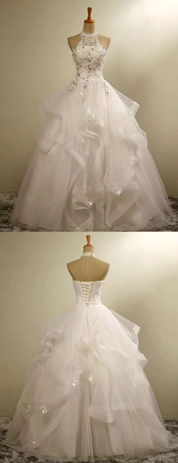 Bodenlanges Organza-Ballkleid mit Neckholder-Ausschnitt cg24785