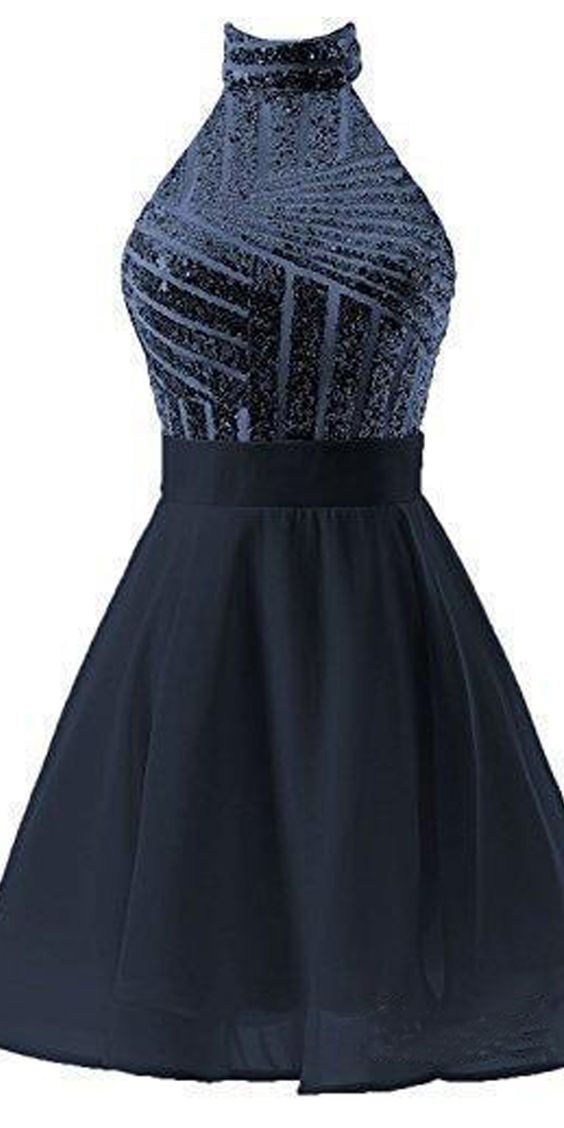 A-Line Halter Short Pink Chiffon Homecoming/Cocktail Dress with Sequins cg2479